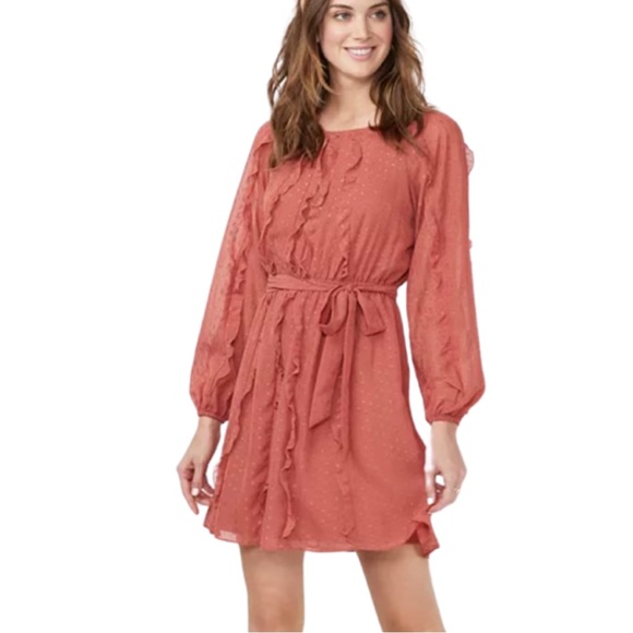 LC Lauren Conrad Dresses & Skirts - Lauren Conrad Cascading Ruffle Dress Raglan Sleeves Boatneck Midi Without Belt